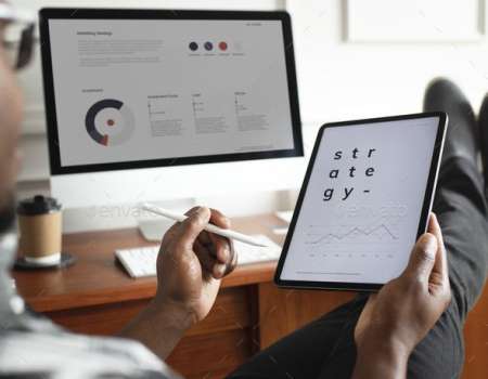 Black man using a digital tablet mockup Black man using a digital tablet mockup